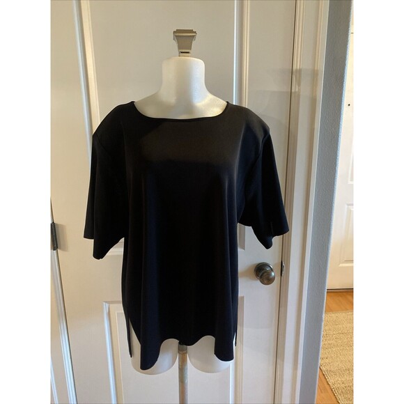 Misook Black Classic Knit 3X‎ Short Sleeves Long Side Slits Pullover Top - Picture 1 of 11